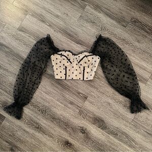 Polka Dot Mesh Sleeve Women's Top